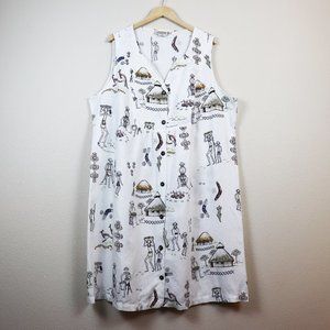 Vintage Orchadia USA Linen Cotton Tribal Kangaroo Animal Novelty Print Dress